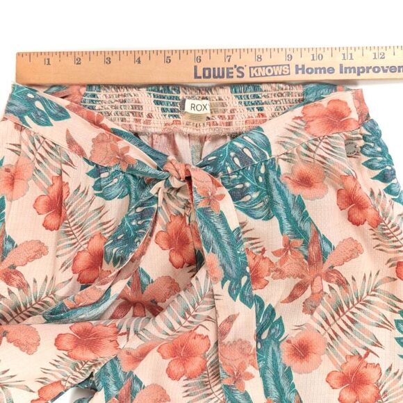NEW Roxy Olivia Wide Leg Wrap Waist Slit Leg Flyaway Pant Tan Hawaiian Floral XS - Picture 3 of 8